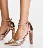 Asos Design Wide Fit Praise Embellished High Heeled Shoes In Rose Gold