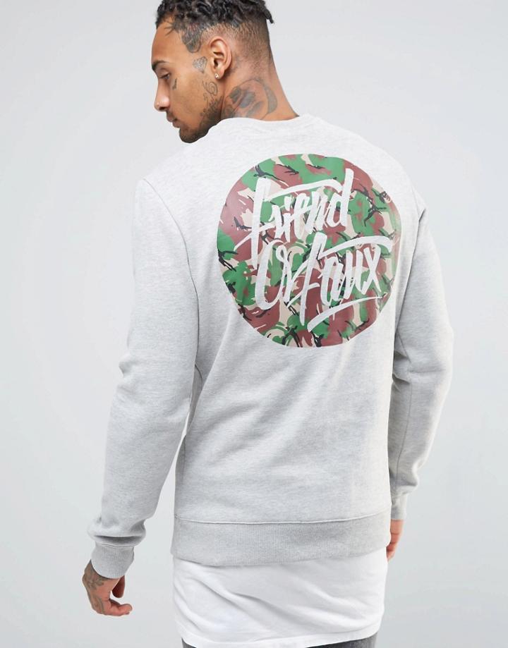 Friend Or Faux Camo Back Print Sweatshirt - Gray