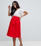 Asos Design Maternity Cotton Midi Skirt With Button Front - Red