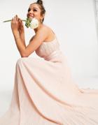 Asos Design Bridesmaid Pleated Pinny Maxi Dress With Satin Wrap Waist-pink