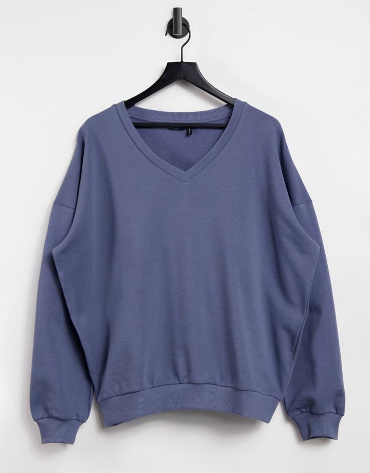 Asos Design Oversized Sweatshirt With Drop V Neck In Shark Gray-grey