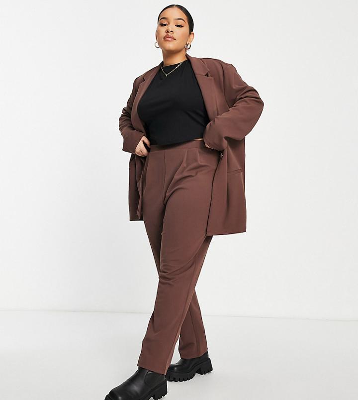 Asos Design Curve Jersey Tapered Suit Pants In Mocha-brown