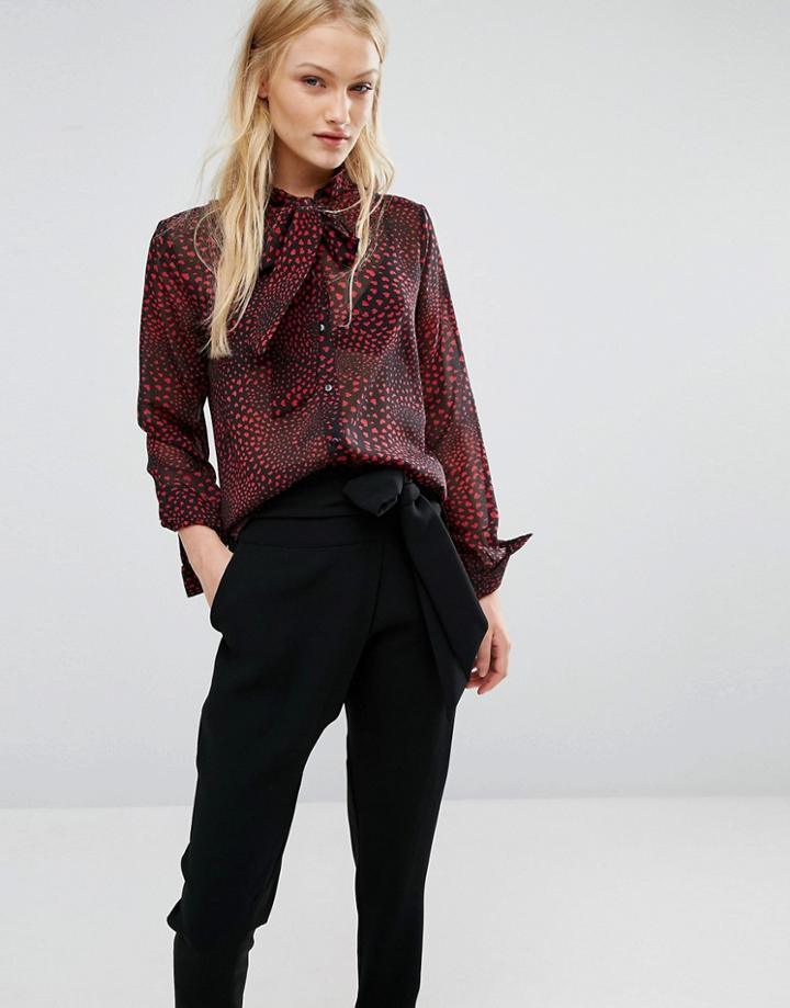 Newlily Pussy Bow Blouse In Heart Print - Multi