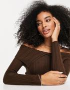 Asos Design Off Shoulder Sweater With Collar Detail In Brown