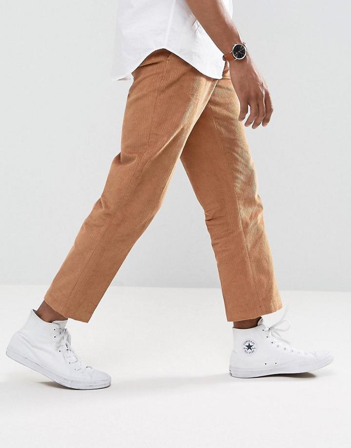 Asos Straight Crop Smart Pants In Tan Cord - Brown