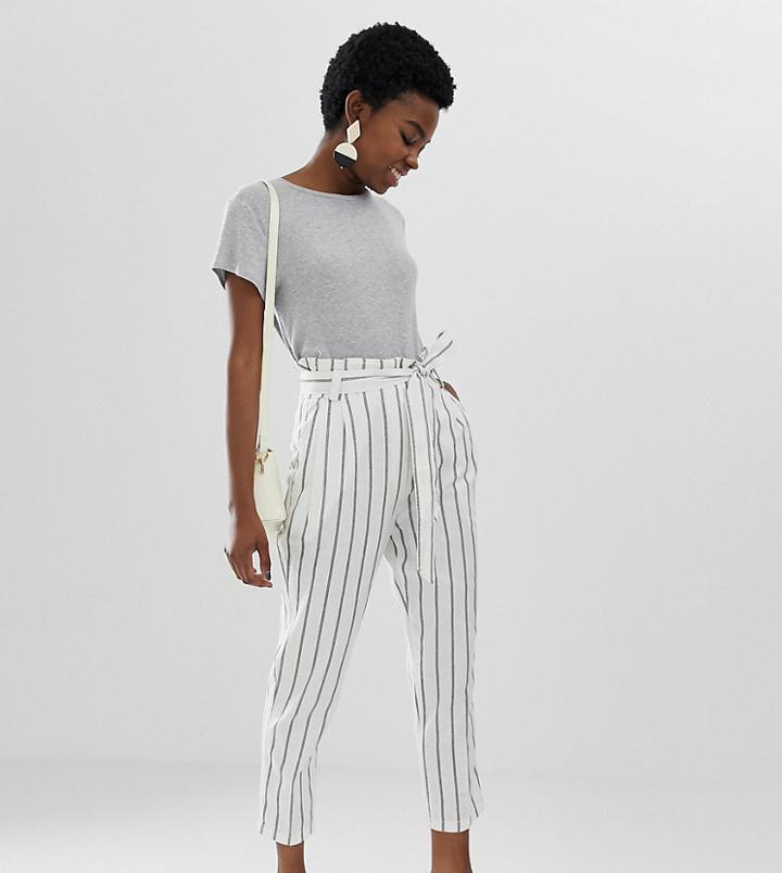 Asos Design Petite Linen Tie Waist Tapered Peg Pants - Multi