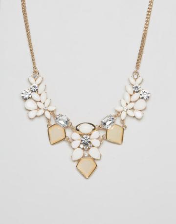 Ruby Rocks Gem Detail Statement Necklace - White