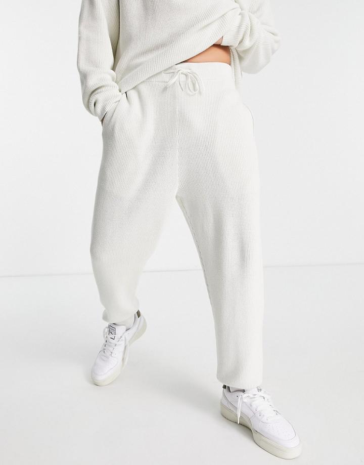 Asos Design Ribbed Cotton Sweatpants In Icy Gray - Part Of A Set