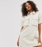 Asos Design Tall Denim Boxy Shirt Dress In Ecru - White