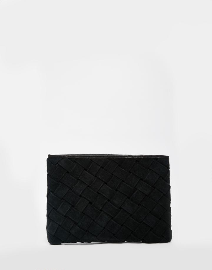 Asos Suede Woven Clutch Bag - Black