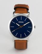 Fossil Mens Brown Leather Chronograph Watch With Blue Dial - Brown