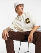 Asos Design Oversized T-shirt In Off White With Collegiate Chest Badge-neutral