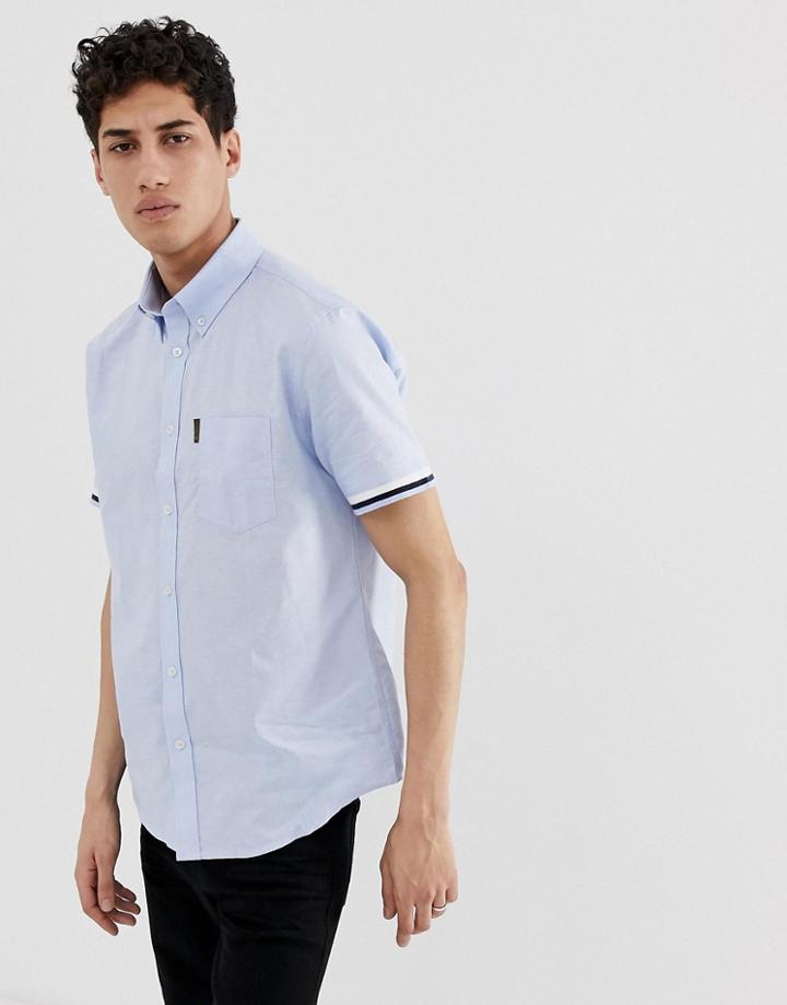 Ben Sherman Short Sleeved Shirt With Ribbed Cuff-blue