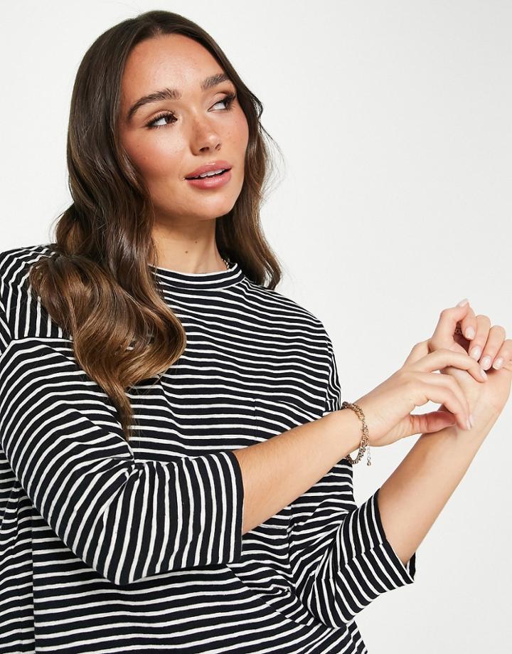 Whistles Long Sleeve T-shirt With Drop Shoulders In Black And White Stripe