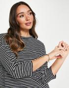 Whistles Long Sleeve T-shirt With Drop Shoulders In Black And White Stripe