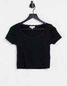 Topshop Lace Trim Scoop T-shirt In Black