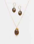 Mirabelle Labradorite Gold Plated Drop Earrings And Necklace Set - Gold