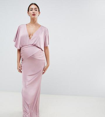 Flounce London Maternity Cape Sleeve Maxi Dress In Nude - Pink