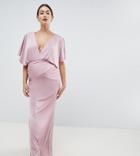 Flounce London Maternity Cape Sleeve Maxi Dress In Nude - Pink