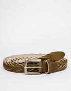 Asos Skinny Plaited Belt In Khaki Leather - Khaki