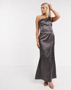 Tfnc Bridesmaid One Shoulder Satin Maxi Dress In Bronze-brown