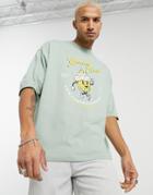 Asos Design Oversized T-shirt With Cupcake Front Print In Green Organic Cotton