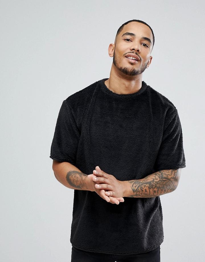 Boohooman Oversized Borg T-shirt In Black - Black