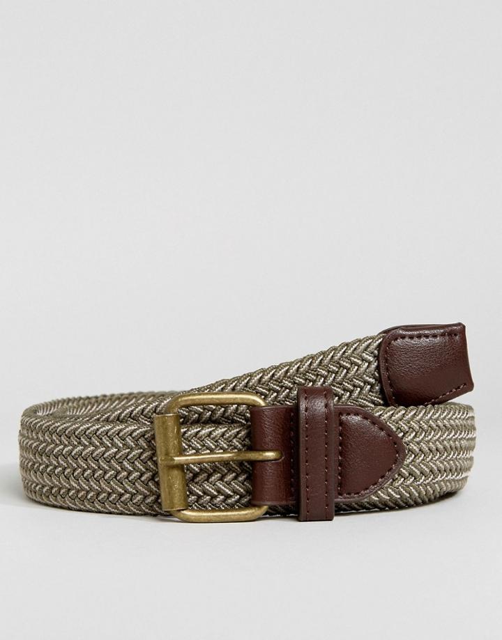 New Look Woven Belt In Khaki - Green