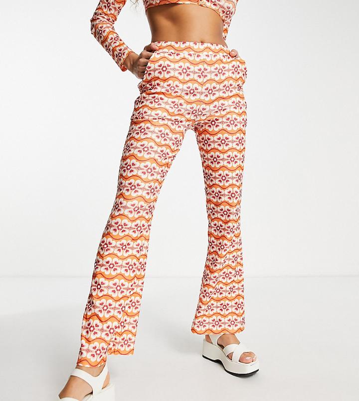 Reclaimed Vintage Inspired Wide Leg Pants In Retro Orange Print