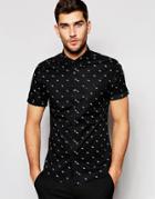 Asos Skinny Shirt In Black With Ditsy Fluorescent Print And Short Sleeves - Black