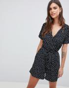 Vila Polka Dot Wrap Romper - Black
