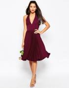 Asos Wedding Drape Back Pleated Midi Dress - Oxblood