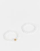 Asos Design Pack Of 2 Faux Pearl Rings With Gold Bead Design-white