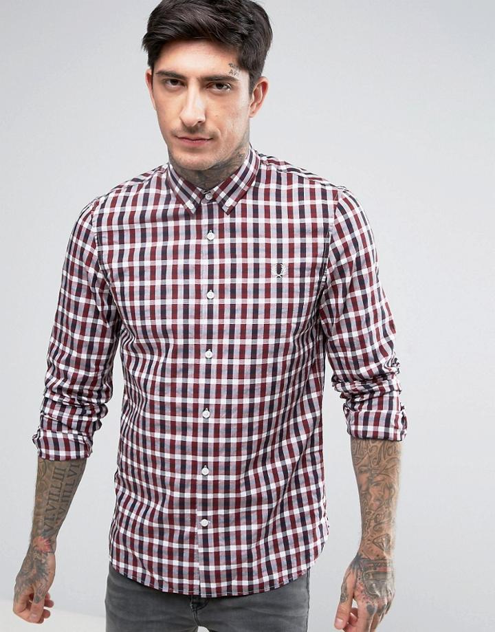 Fred Perry Summer Plaid Long Sleeve Shirt In Red - Red