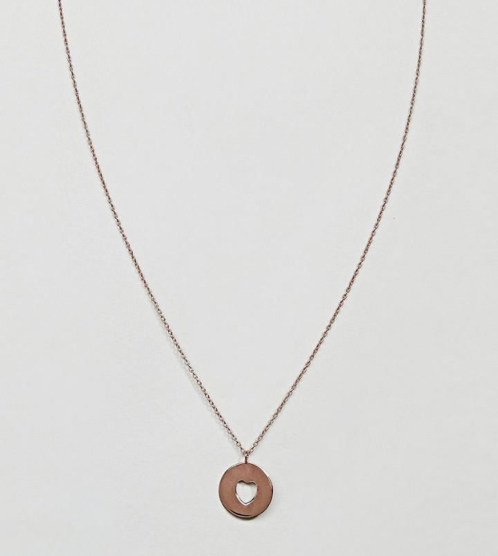 Asos Rose Gold Plated Sterling Silver Cut Out Heart Coin Necklace - Copper