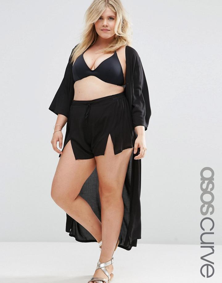 Asos Curve Side Split Beach Shorts - Black