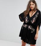 City Chic Embroidered Beach Tunic Dress - Black