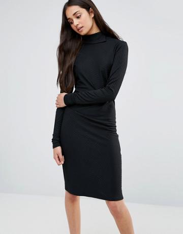 Re: Dream Twist Knit Dress With Gathered Side - Black