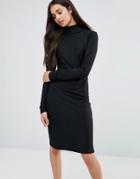 Re: Dream Twist Knit Dress With Gathered Side - Black