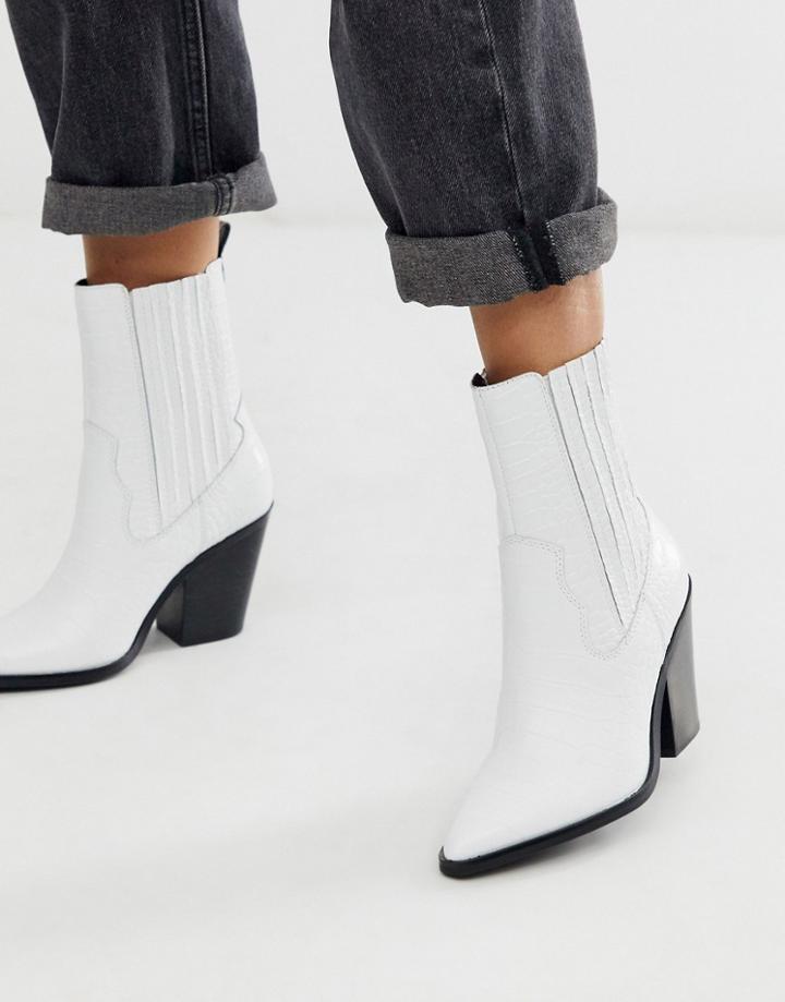 Aldo Drerissa Heeled Leather Western Boot In White Croc