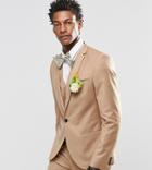 Noak Flannel Wedding Suit Jacket In Super Skinny Fit - Tan