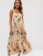 Asos Design Floral Cami Prom Pep Hem Midi Dress - Multi