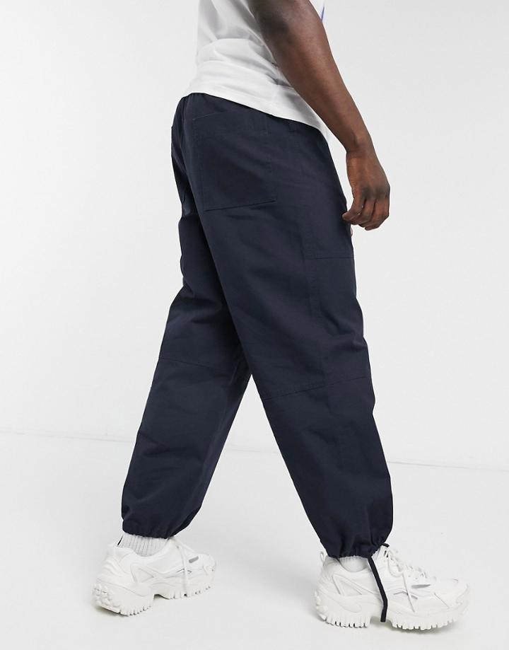Asos Design Wide Fit Carpenter Pants In Navy