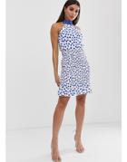 John Zack Mini Skirt With Shirring In Blue Contrast Polka-multi