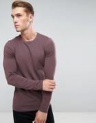 Asos Fitted Fit Long Sleeve T-shirt With Crew Neck - Brown