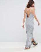 Asos Rib Maxi Dress With V Back - Gray