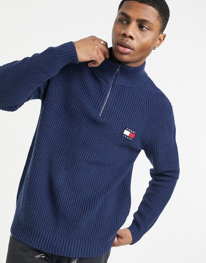 Tommy Jeans Badge Logo Half Zip Knit Sweater In Navy