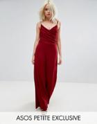 Asos Petite Cami Jumpsuit With Rouched Bodice And Wide Leg - Red