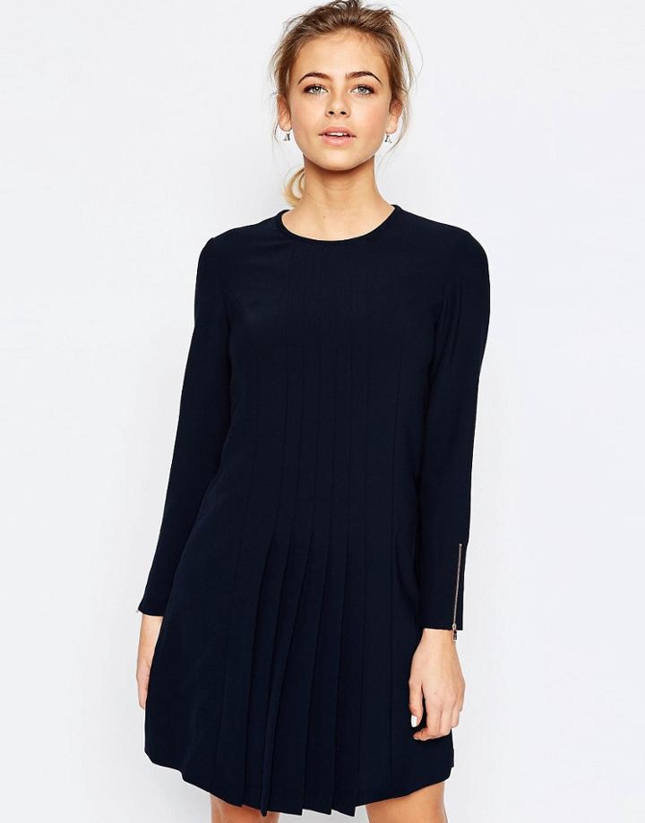 Ted Baker Front Detail Pleat Dress - Navy