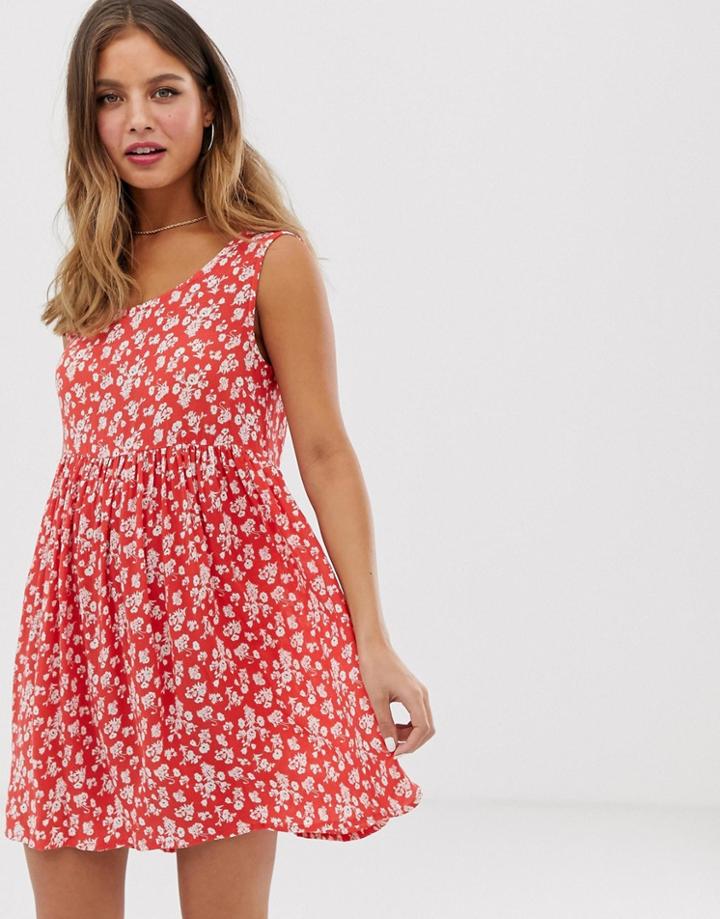Brave Soul Skater Dress In Floral Print - Red